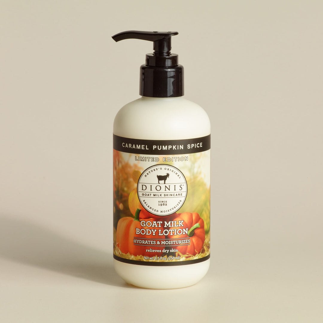 图5:Dionis Caramel Pumpkin Spice 山羊奶身体乳泵瓶,标签带南瓜图案和 Limited Edition 字样