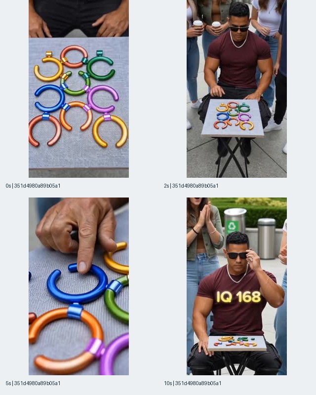 图6:关联 Rotate Rings iOS 条目的记录351d4980,酒红色上衣男子与桌面圆环挑战,关键帧近似图1但视频文件标识不同