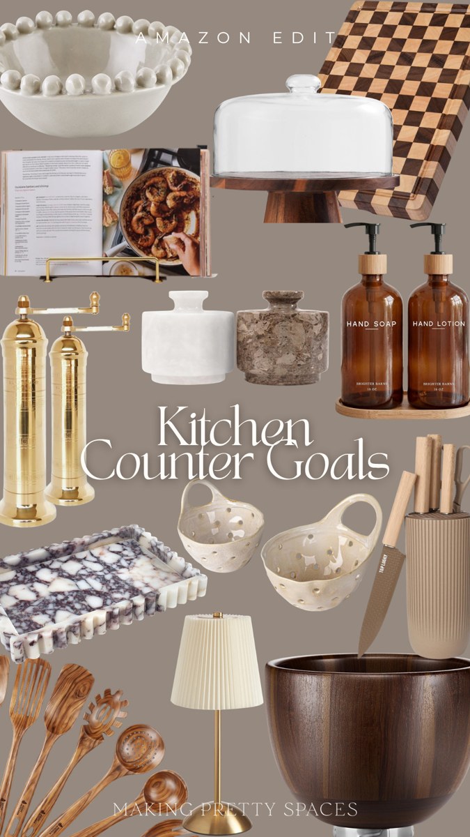 Image 8: Button Marketplace record showing a Kitchen Counter Goals collage with bowls, a cake stand, a cutting board, dispensers, grinders, utensils, a lamp, and a knife holder