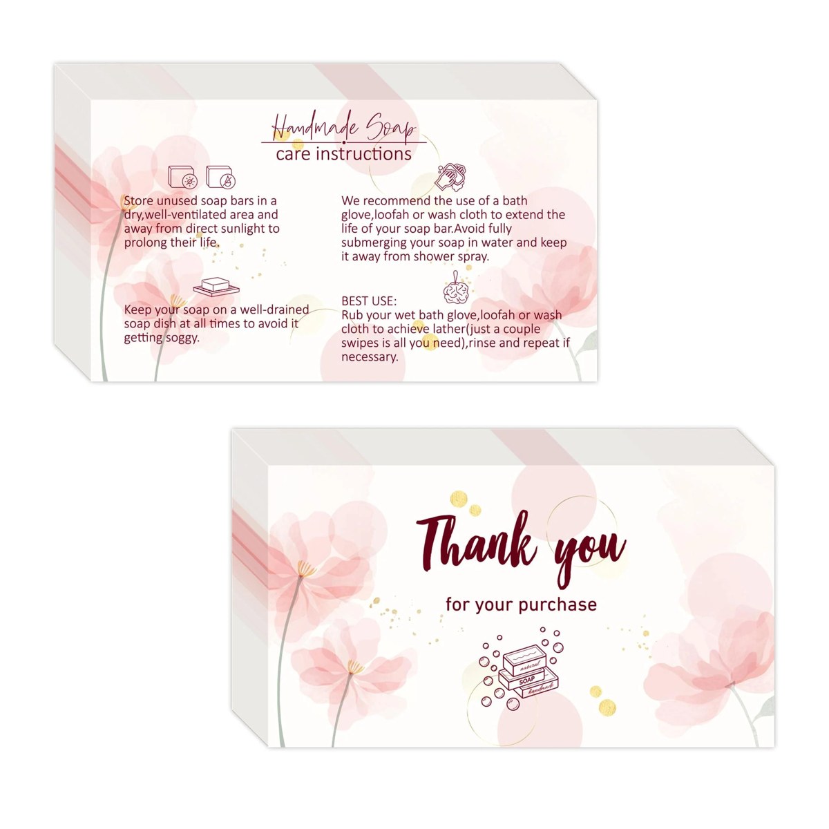 Sample 2: Floral handmade-soap care and thank-you cards shown in an Amazon-shopping skincare search result