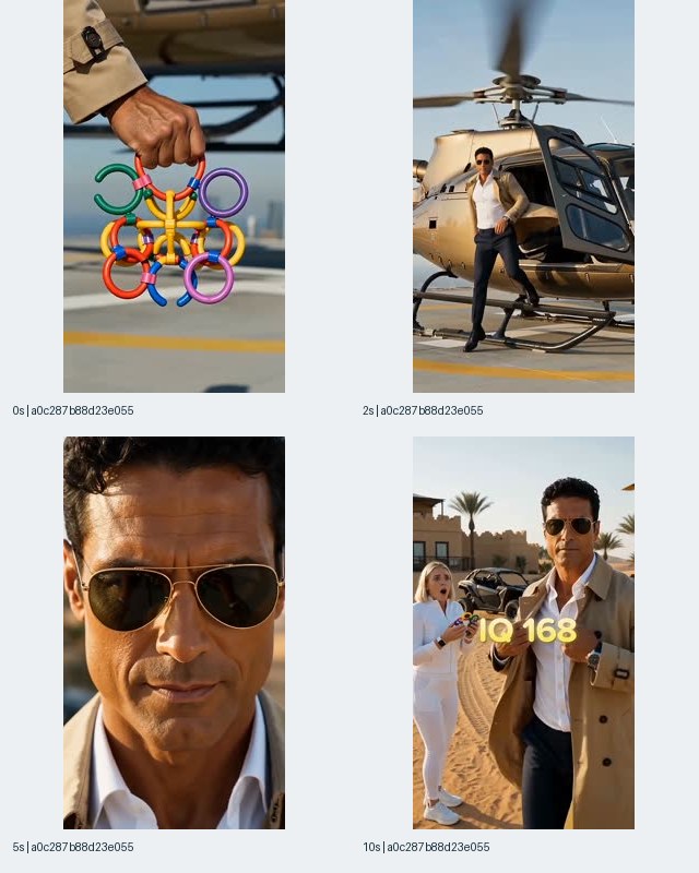 图4:关联 Rotate Rings iOS 条目的记录a0c287b8,展示手持圆环、直升机旁男子、面部近景及 IQ 168 字样
