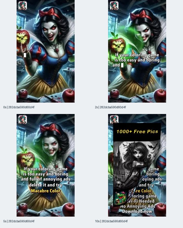 Image 6: Halloween Color By Number Book contact sheet showing a dark fairy-tale character holding a glowing apple, coloring-game switching copy, and an inset panel claiming 1000 plus free pictures