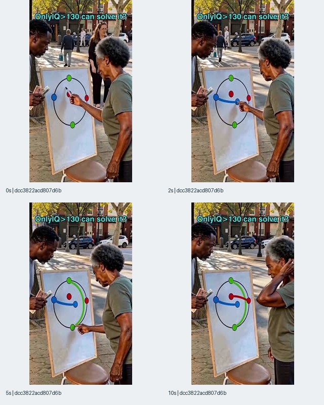 Sample 7: Amaze GO iOS-linked record dcc3822a contact sheet showing a woman connecting colored dots on a sidewalk board beneath an Only IQ greater than 130 challenge
