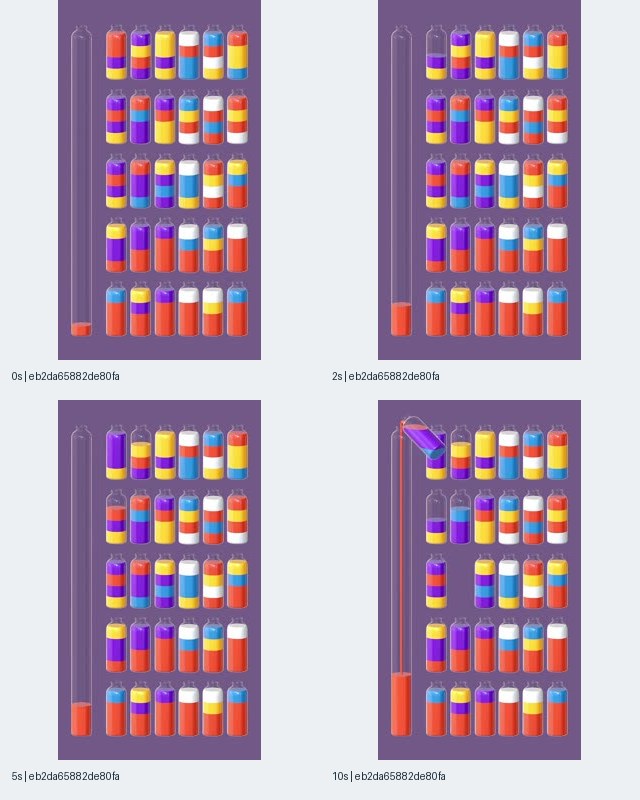 图6:Magic Sort! 记录eb2da65882de80fa的关键帧拼图,左侧为高接收瓶,右侧为小瓶网格,红橙色填充随时点升高