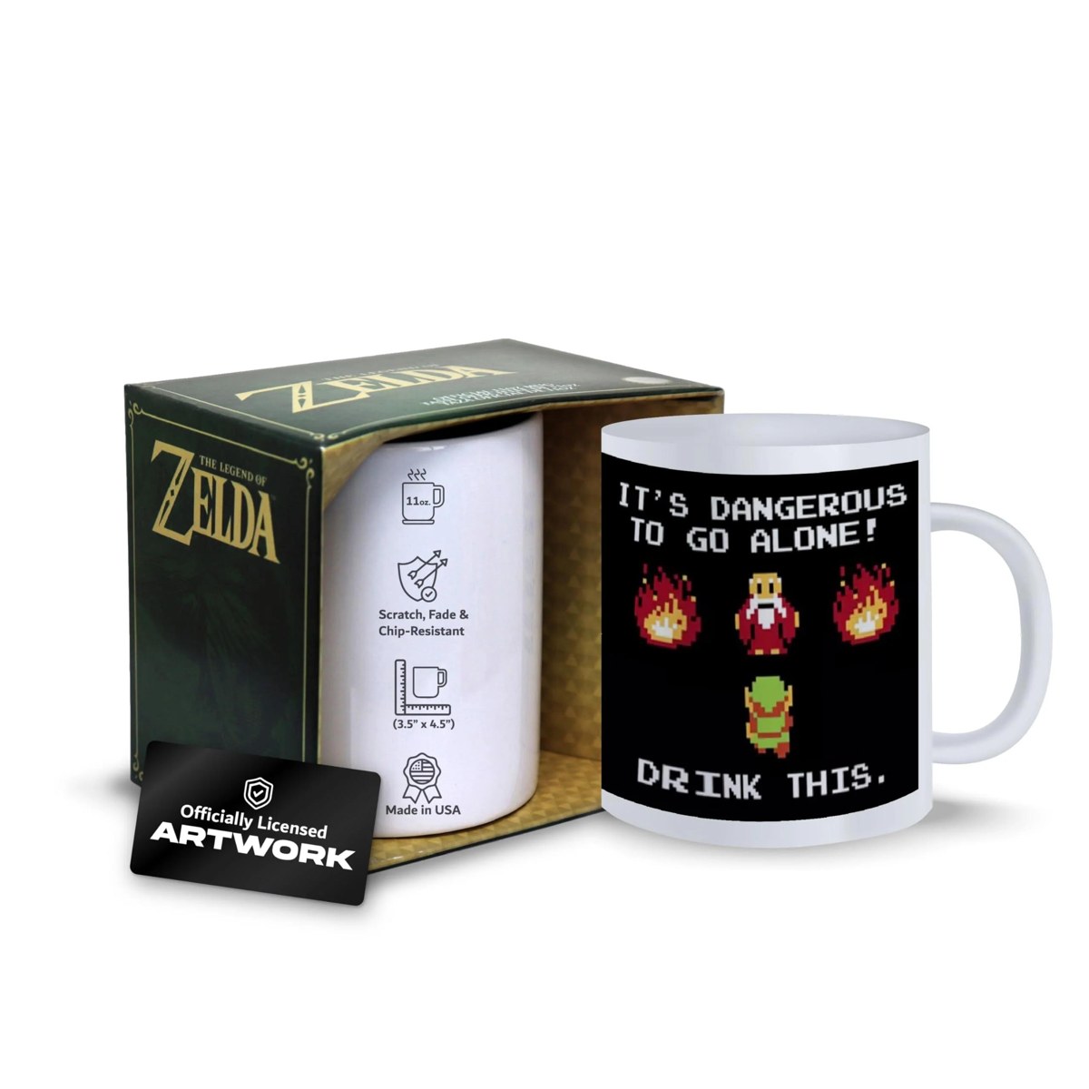 Figure 4: Zelda-themed mug and packaging with pixel artwork and visible product claims from record 3bc4bffcd25e9ac50d297545ff06f1d5
