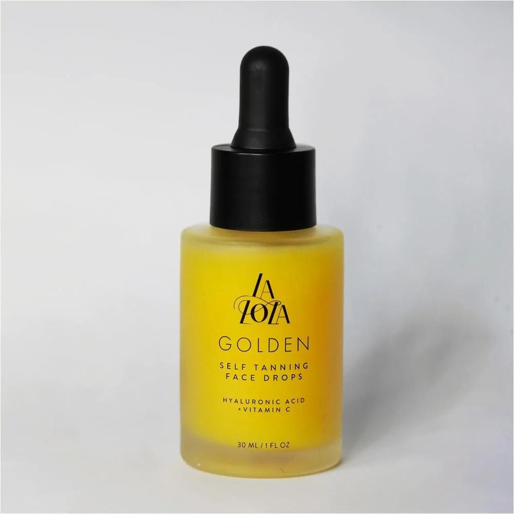 Sample 3: Golden self-tanning face-drops bottle with black dropper and ingredient wording from an Amazon-shopping search record