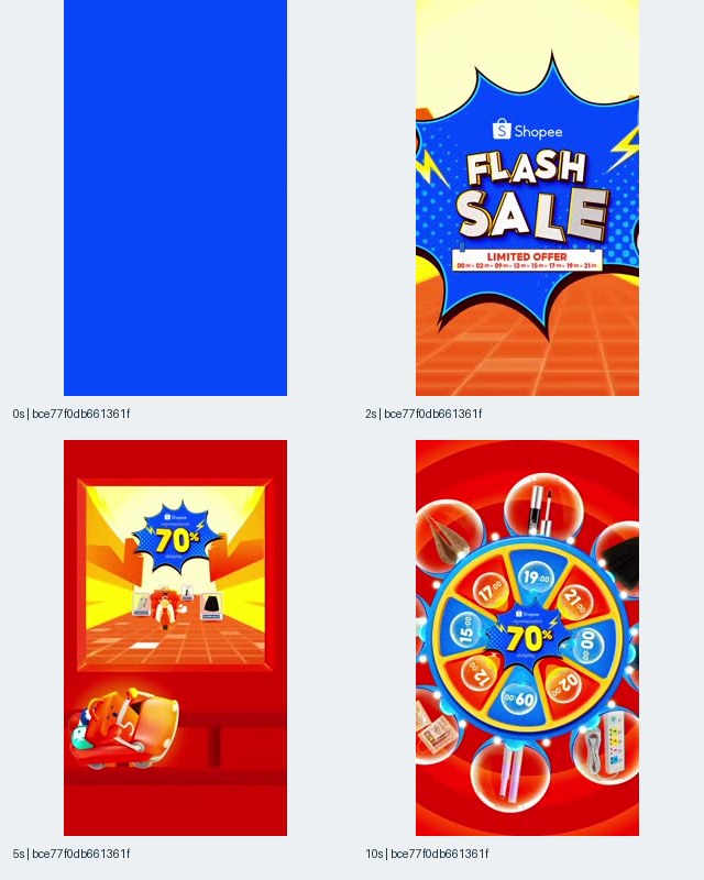 Figure 3. Shopee Cambodia listing contact sheet with a flash-sale graphic, prominent 70 percent message, product illustrations, and a circular promotion display