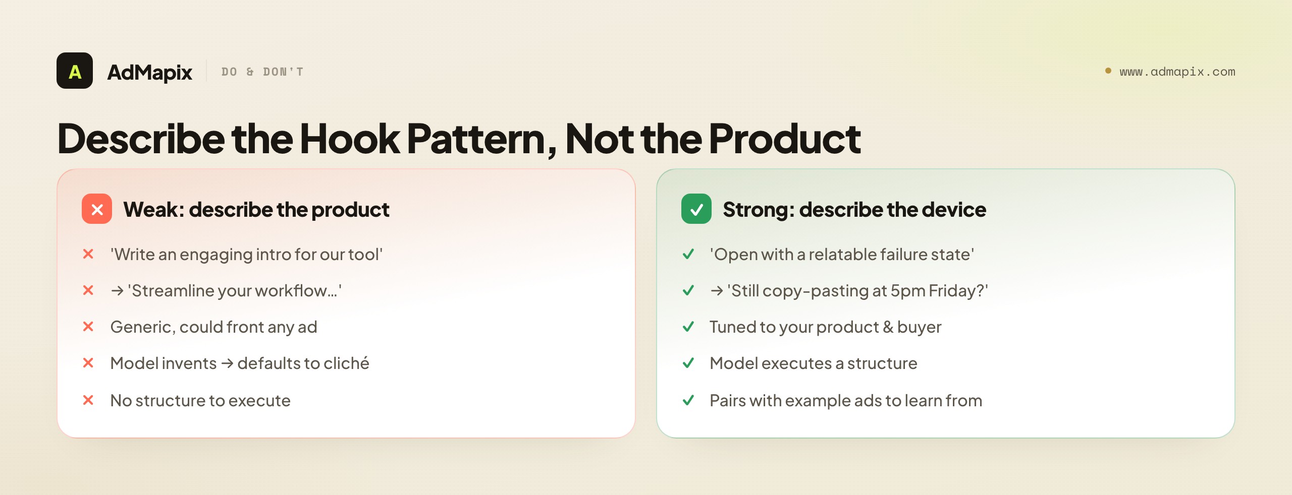 Describe the Hook Pattern, Not the Product